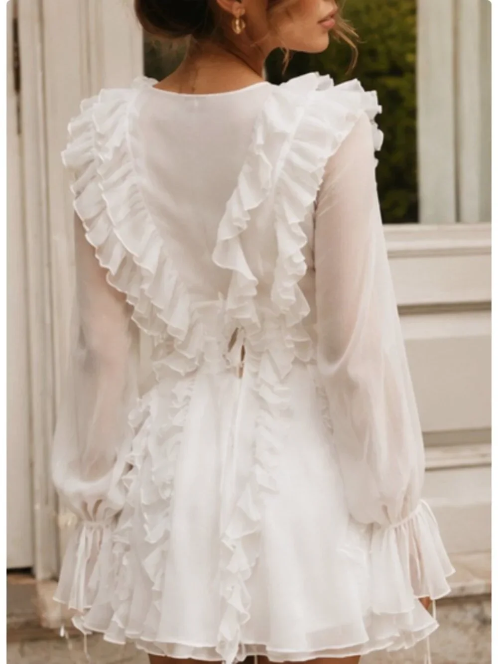 Endless Rose Long-Sleeve Chiffon Ruffle Mini Dress Size Large New With Tags